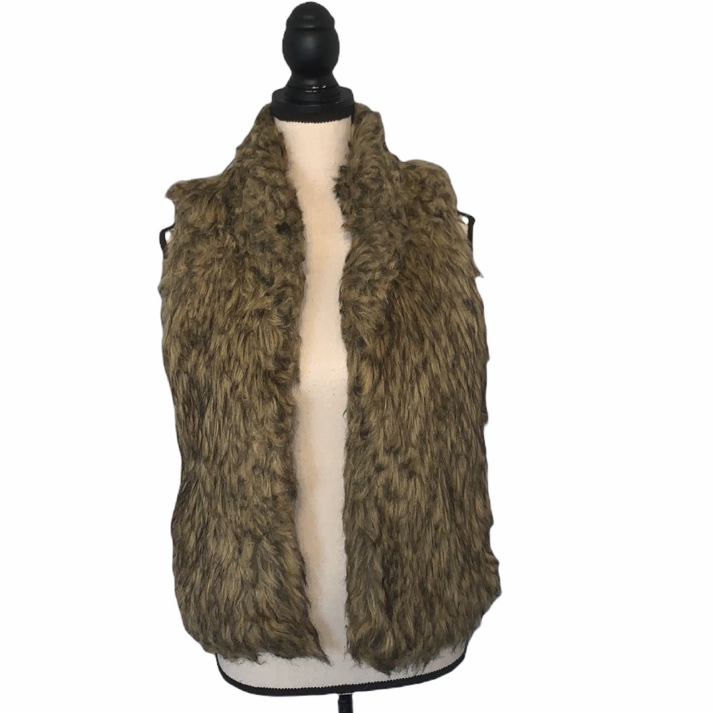 Ci Sono By Cayalini Faux Fur Vest Brown Tan Sleeveless Layering Piece Small